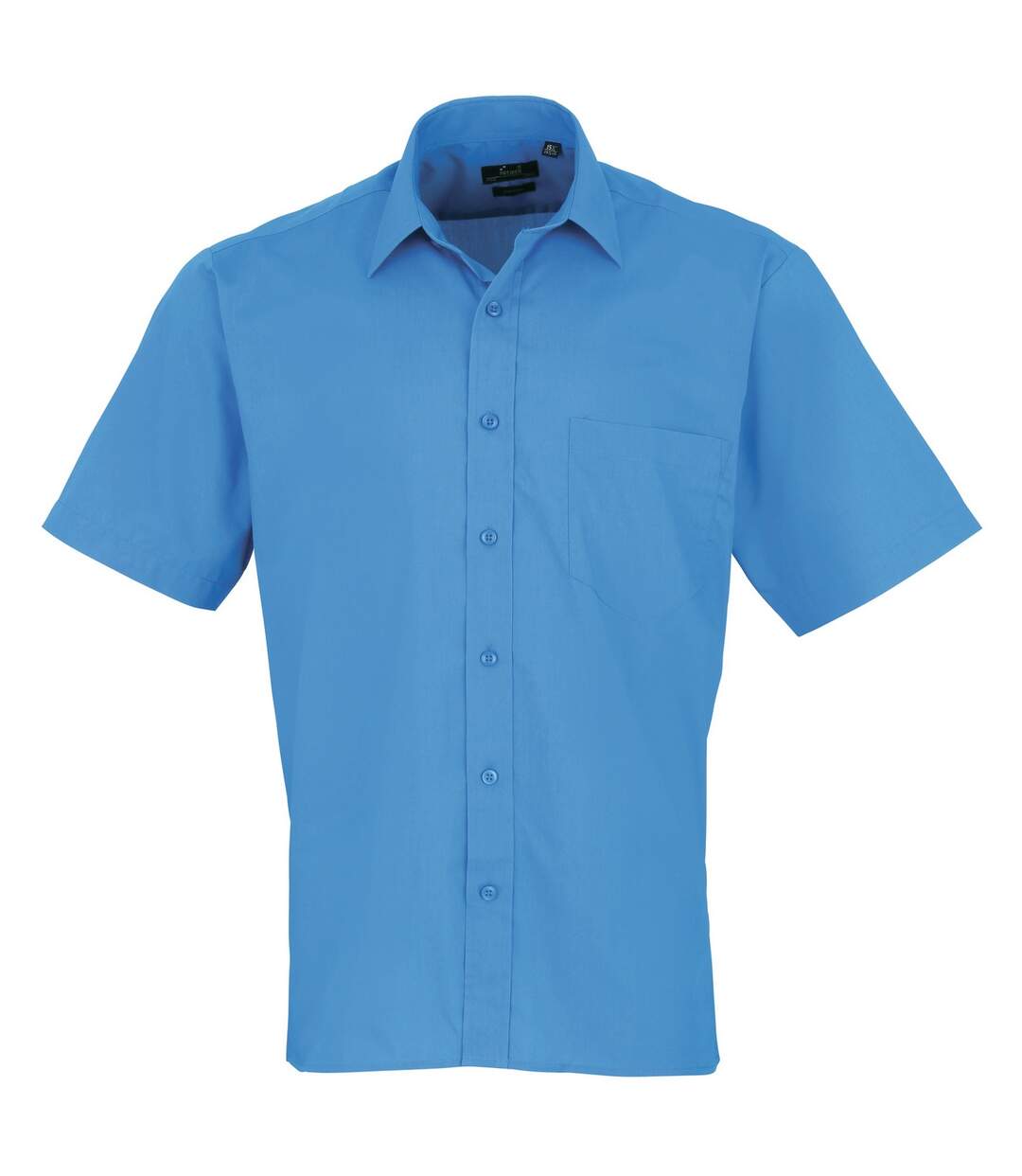 Mens short sleeve formal poplin plain work shirt sapphire Premier