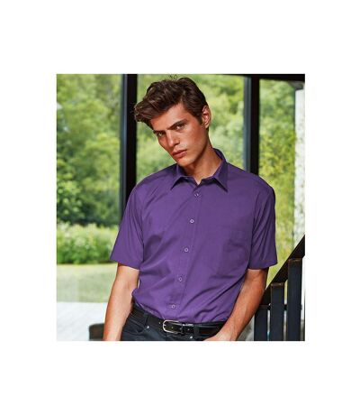 Mens short sleeve formal poplin plain work shirt sapphire Premier