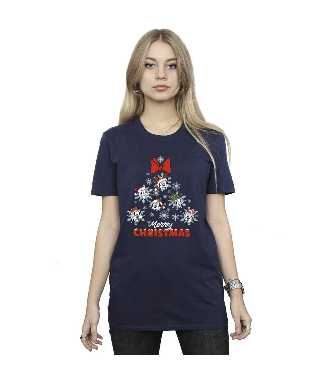 Disney Womens/Ladies Mickey Mouse And Friends Christmas Tree Cotton Boyfriend T-Shirt (Bleu marine) - UTBI39314-2