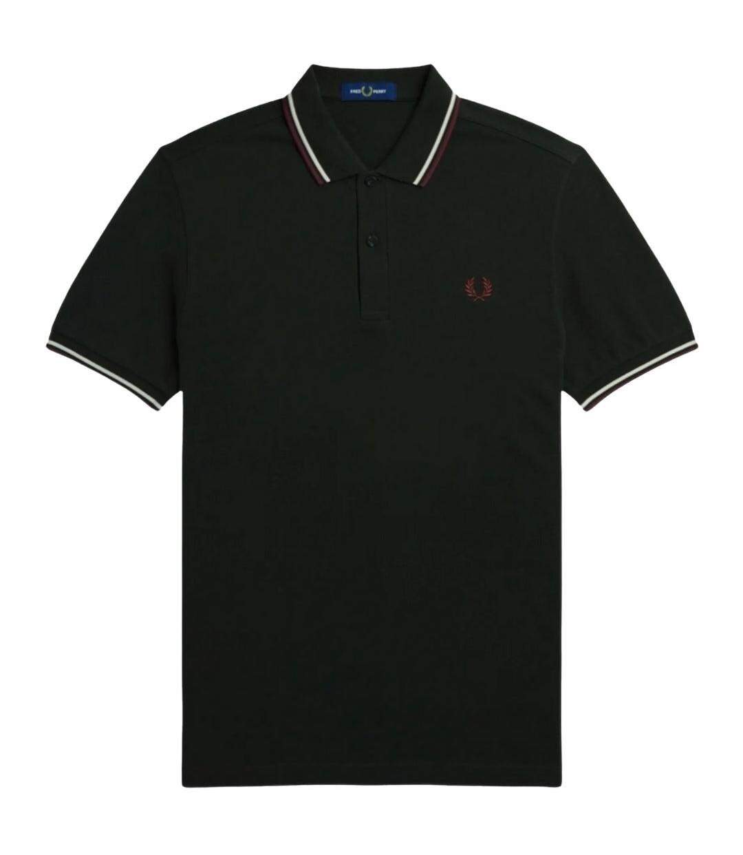 Polo Motif/style Col À Double Rayure Homme Vert Foncé Fred Perry-2