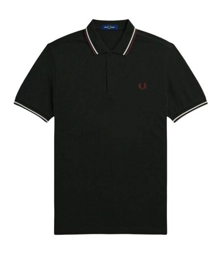Polo Motif/style Col À Double Rayure Homme Vert Foncé Fred Perry