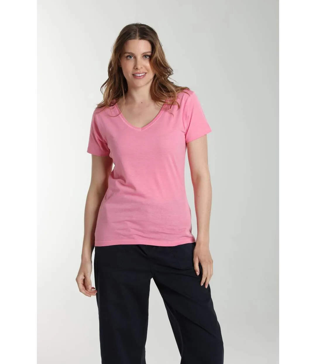 Tee Shirt Col V Manches Courtes Femme Maddy Bubble Gum(fuschia) | Gerard Pasquier Avec Col-v | Gerar-2