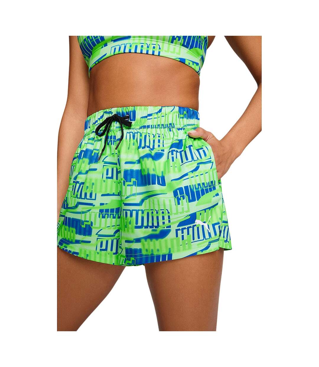 Womens/ladies Woven Repeat Logo Swim Shorts Green Puma-4