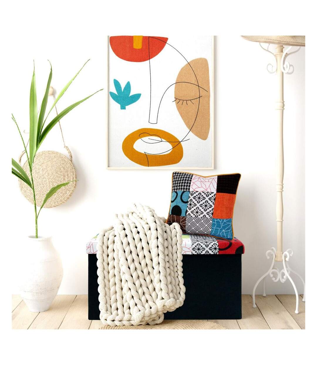 Coussin patchwork en tissu déhoussable 40x40 cm-2