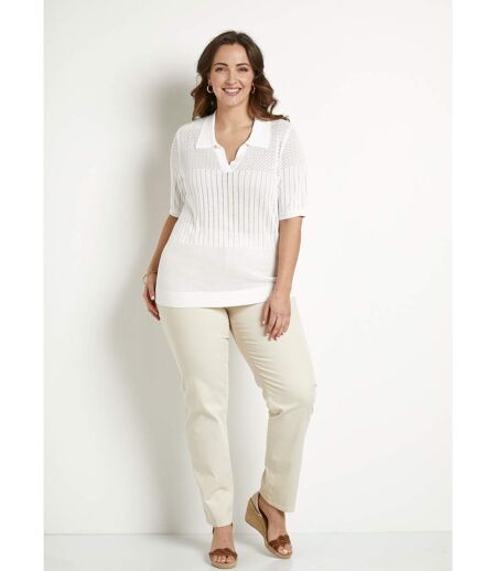 Pull fin col polo ajouré manches courtes