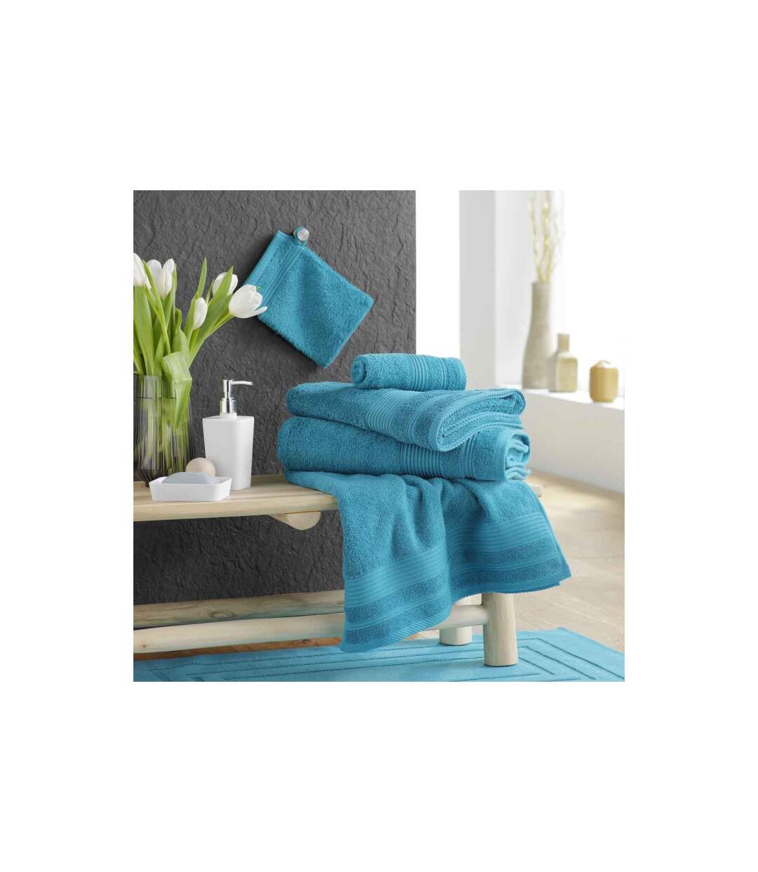 Serviette de Toilette Tendresse 50x90cm Bleu Paon-4