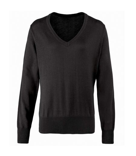 Premier Womens/Ladies V-Neck Knitted Sweater / Top (Black) - UTRW1132