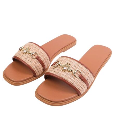 Womens/ladies Harmony Flat Slides Tan Where´s That From