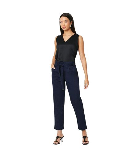 Womens/ladies belted paperbag trousers navy Principles