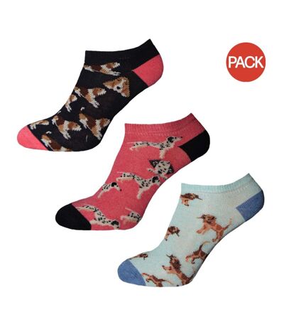 Pack of 3  Womens/ladies dogs trainer socks  navy/pink/baby blue Simply Essentials