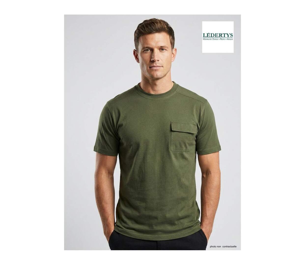Tee-shirt Chasse LY0600 Homme Ledertys avec Renforts Épaules Kaki-1