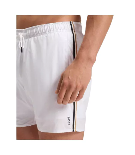Mens Icon Logo Swim Shorts White Boss