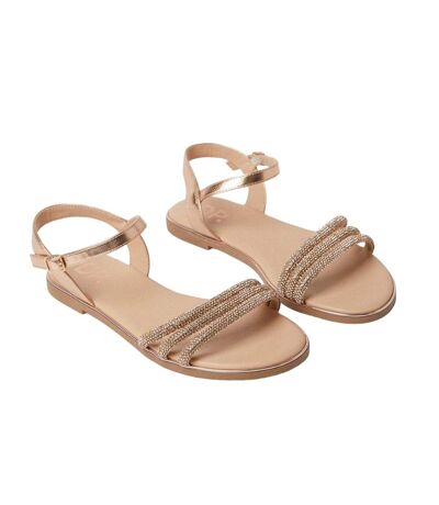 Womens/ladies fern embellished wide flat sandals rose gold Dorothy Perkins