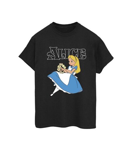 Disney Womens/Ladies Alice In Wonderland Flowers Cotton Boyfriend T-Shirt (Noir) - UTBI8706