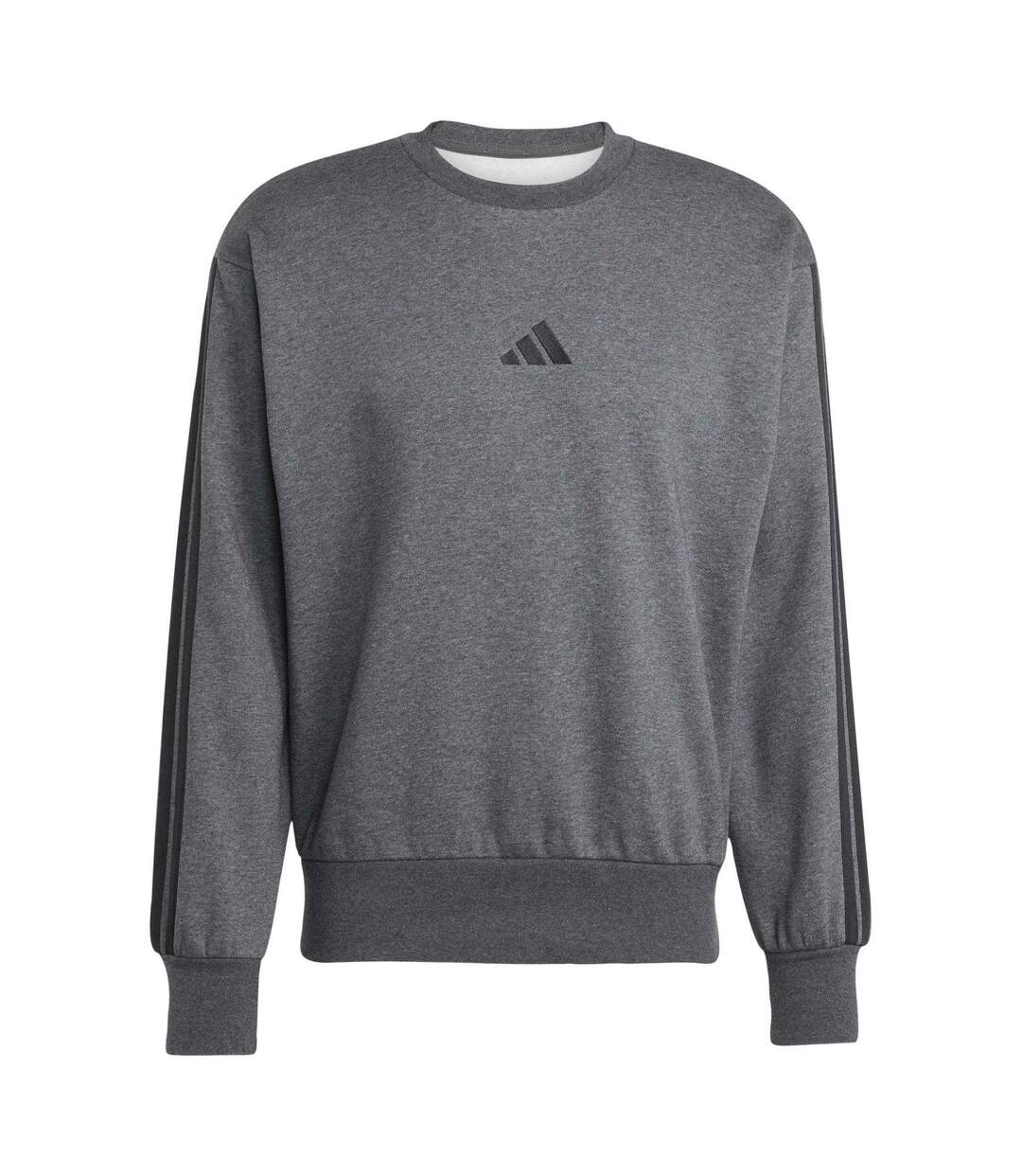 Mens 3 Stripes Sweatshirt Dark Grey Black Adidas-2