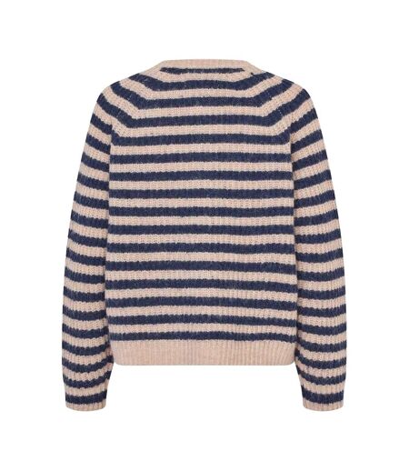 Womens/ladies Striped Cardigan Dark Blue Melange Lollys Laundry