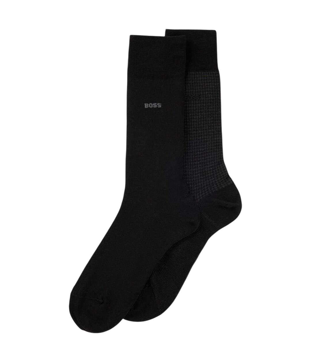 Lot De 2  Chaussettes Motif/style Pied-de-poule Homme Noir Boss-2