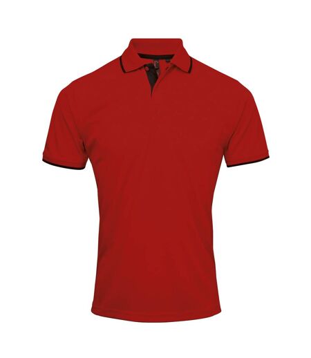 Premier Mens Contrast Coolchecker Polo Shirt (Red/Black)