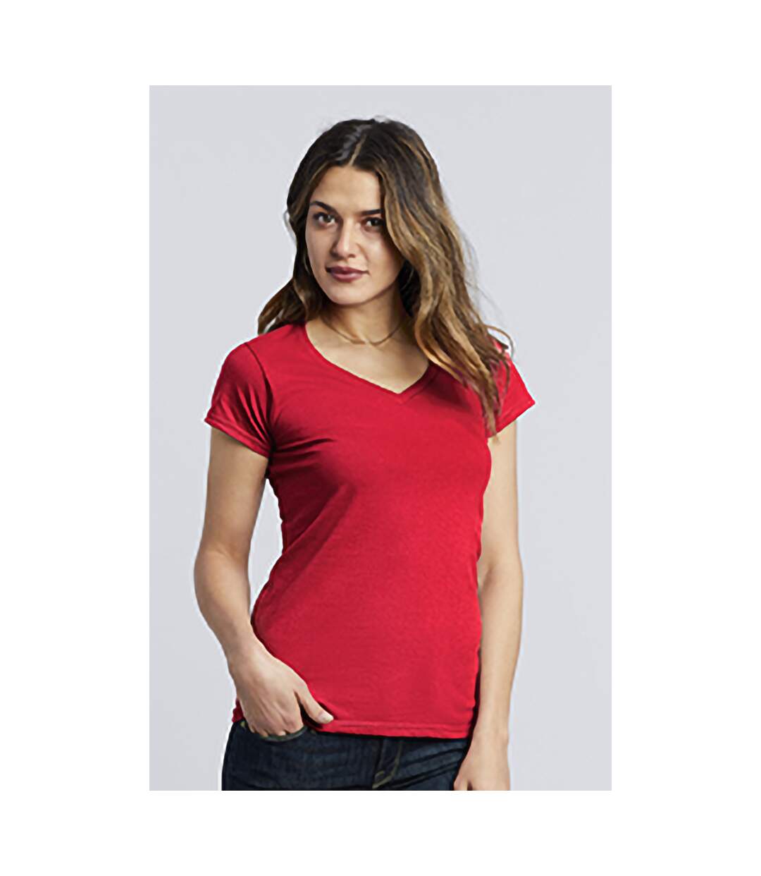 T-shirt à manches courtes et col en v femme rouge Gildan