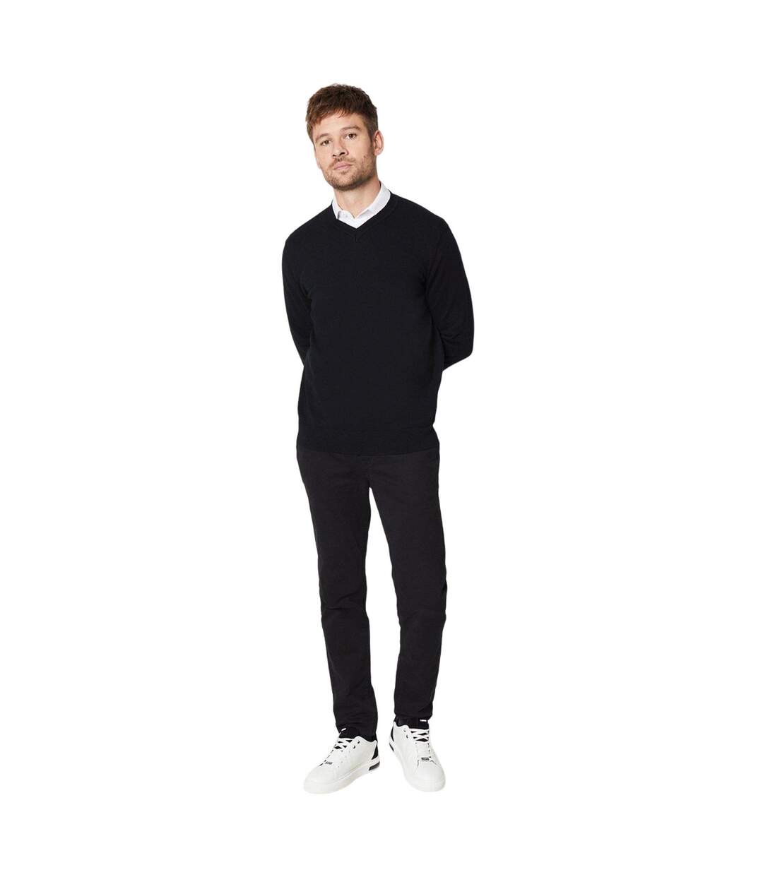 Mens rich cotton v neck jumper black Burton-3