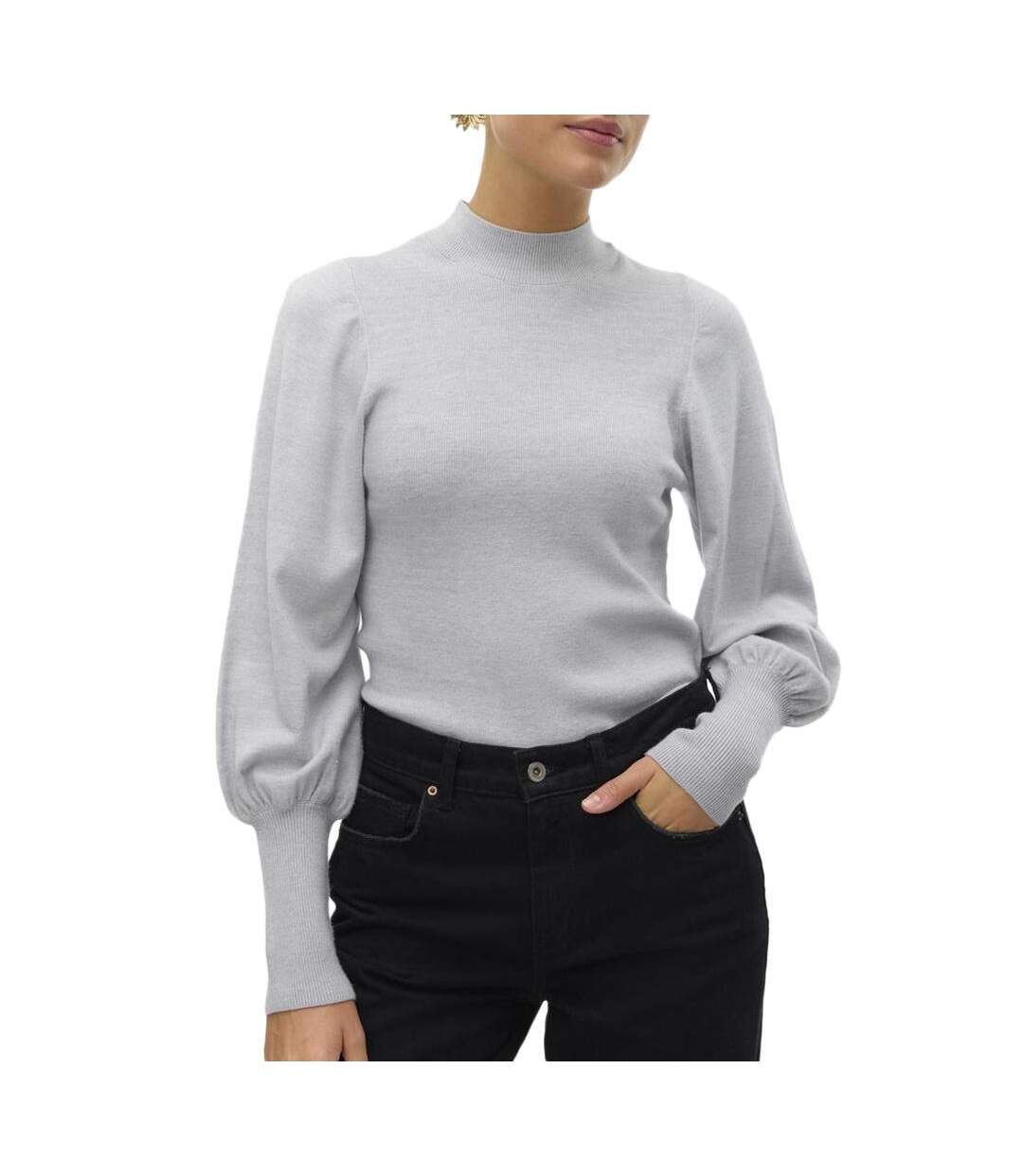 Pull gris femme vero moda hollykarispuff-1