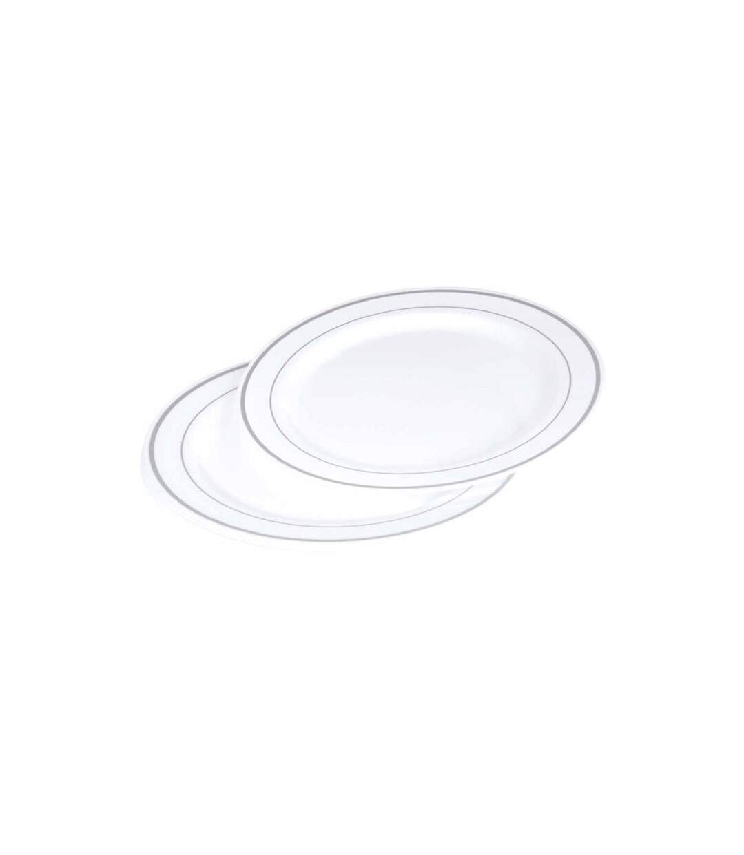 Lot de 6 Assiettes en Plastique Réutilisable Liseré 19cm Blanc & Argent-1