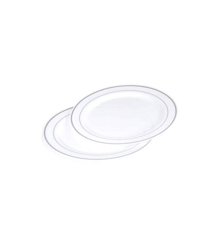 Lot de 6 Assiettes en Plastique Réutilisable Liseré 19cm Blanc & Argent