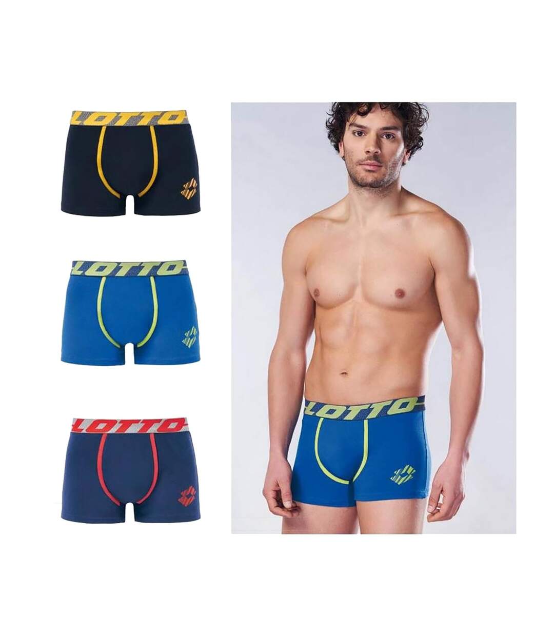 Boxer LOTTO pour Homme Qualité et Confort -Assortiment modèles photos selon arrivages- Pack de 3 Boxers LOTTO 0418-2