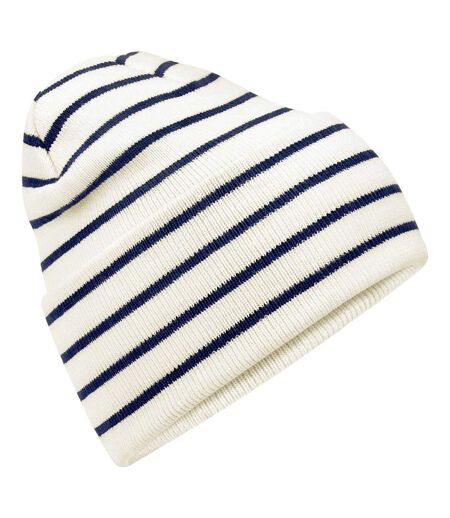 Original Stripe Deep Cuffed Beanie Soft White French Navy Beechfield