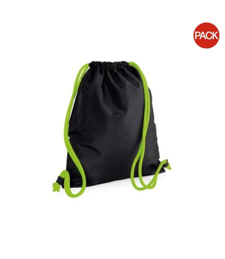 Bagbase Icon Drawstring Bag/Gymsac (Pack of 2) (Black/Lime Green) (One Size) - UTBC4344