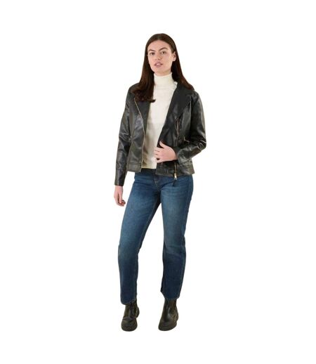 Womens/ladies Roxanne Faux Leather Biker Jacket Black Harvey & Jones