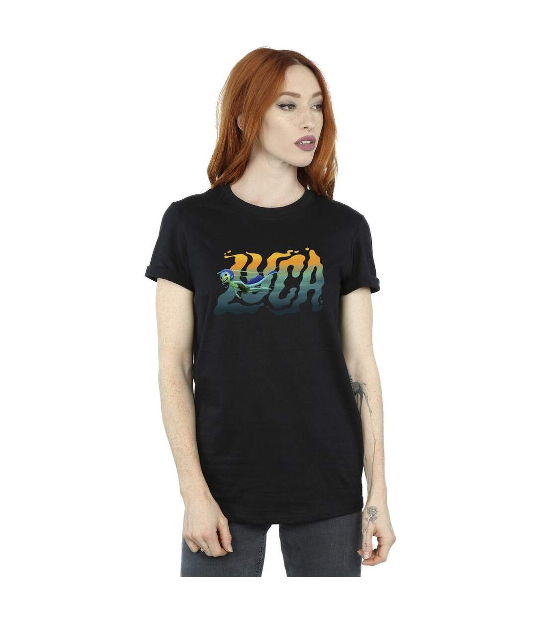 Disney Femme/Ladies Luca Swim Cotton Boyfriend T-Shirt (Noir) - UTBI30861-2