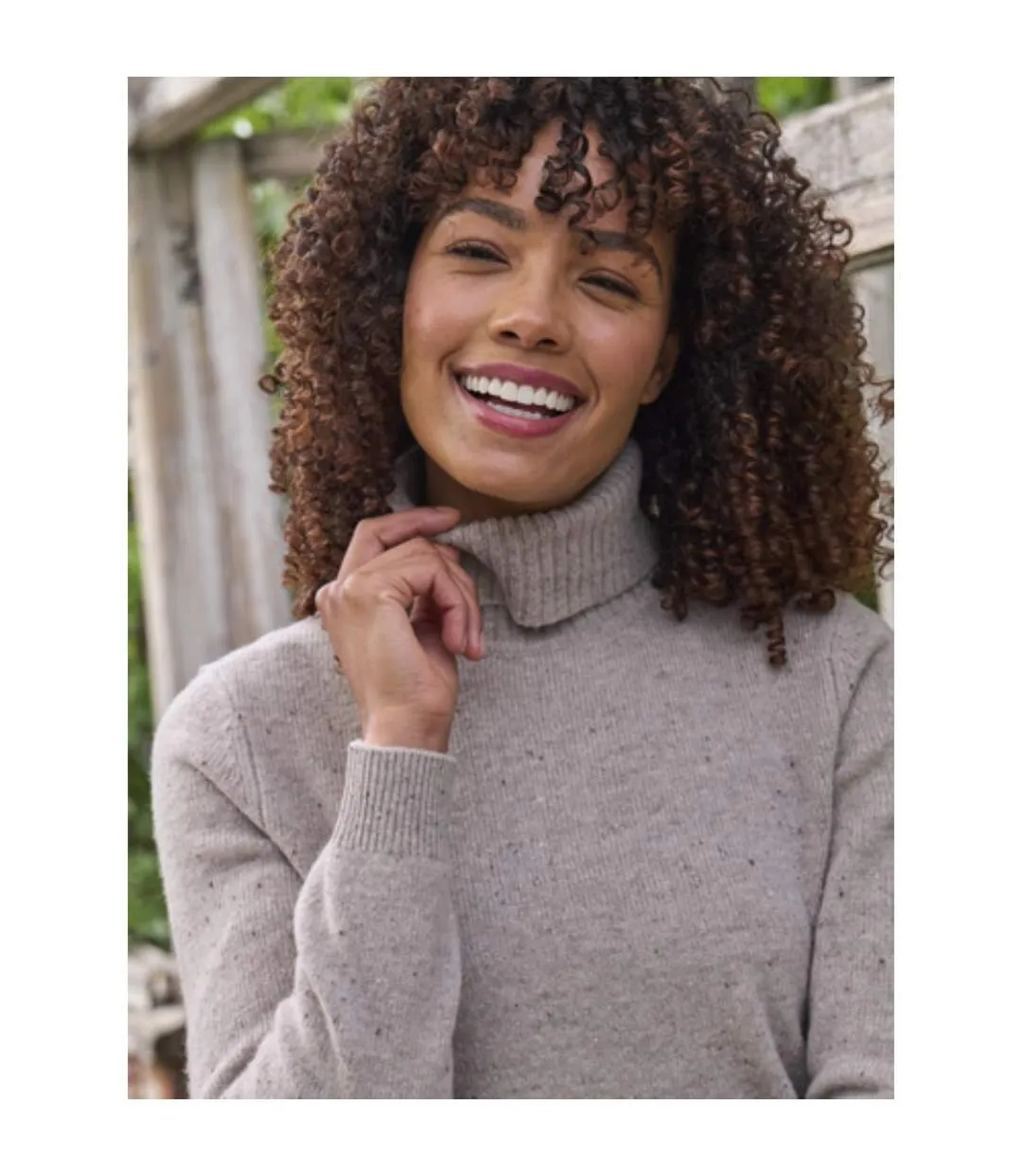 Womens/ladies Lambswool Polo Neck Jumper Oat Marl WoolOvers-2