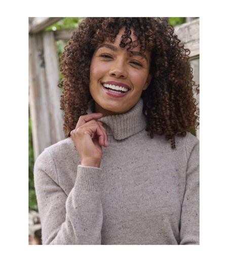 Womens/ladies Lambswool Polo Neck Jumper Oat Marl WoolOvers