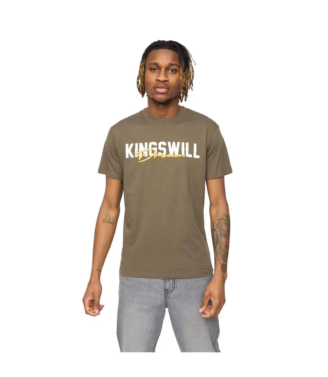 Mens Bilkie Embroidered Logo T-shirt Olive Kings Will Dream-2