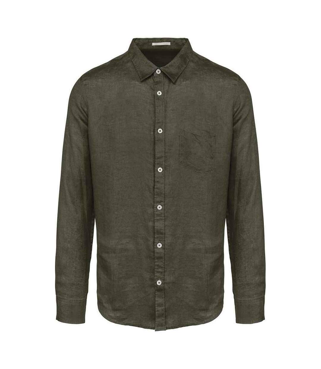 Mens linen long-sleeved shirt natural khaki Native Spirit