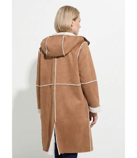 Manteau zippé à capuche effet peau lainée chaud