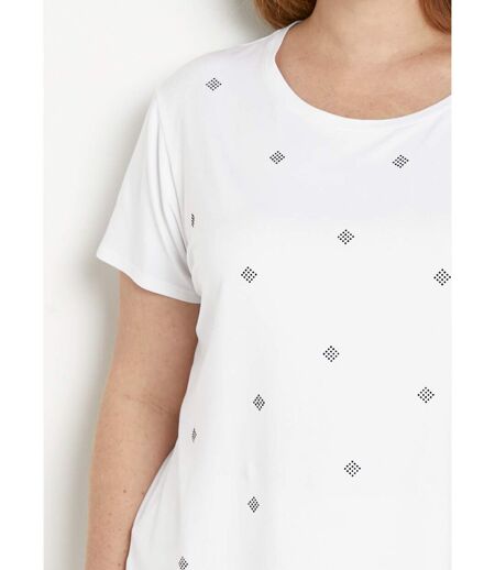 T-shirt uni strass col rond manches courtes