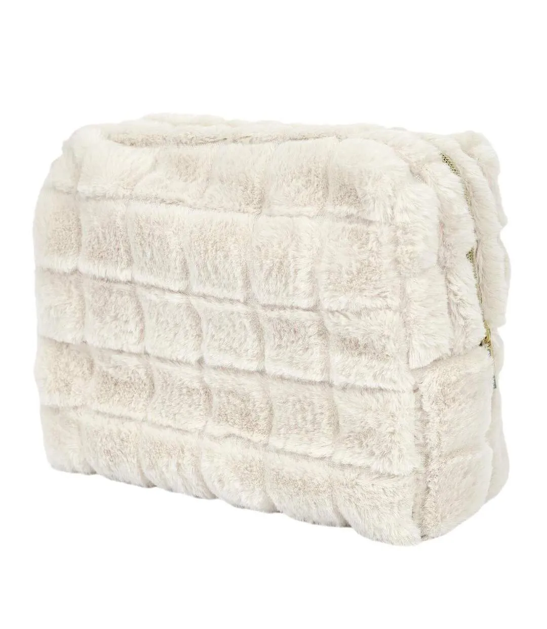 Trousse de Toilette Imitation Fourrure Fluffy 18cm Crème-1