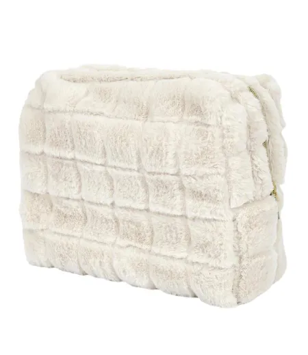 Trousse de Toilette Imitation Fourrure Fluffy 18cm Crème