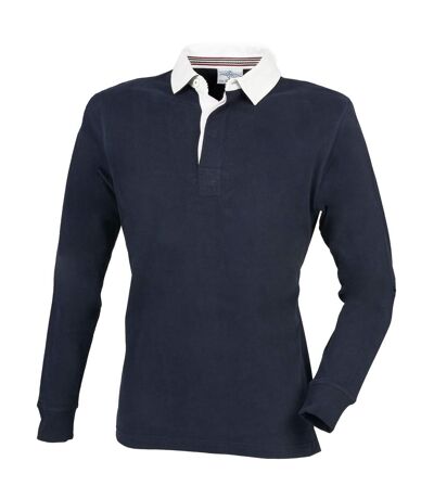 Mens premium long sleeve rugby shirt/top navy Front Row