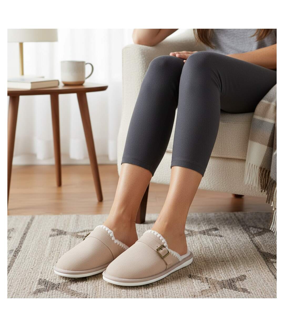 OZABI Mules Femme, Aspect Daim, Broderie Scandinave, Doublure Fourrure-2