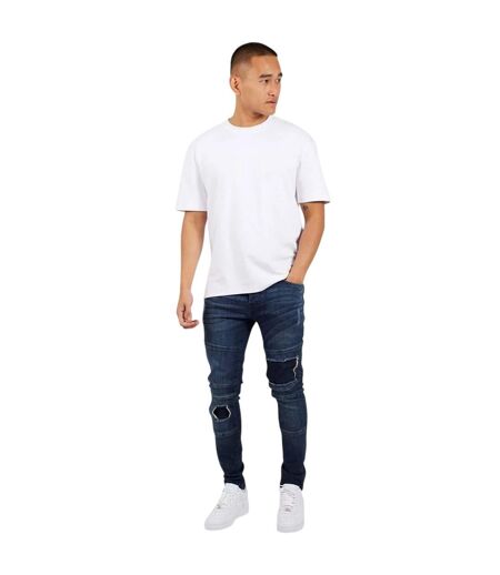 Mens Denim Biker Slim Jeans Dark Blue Brave Soul