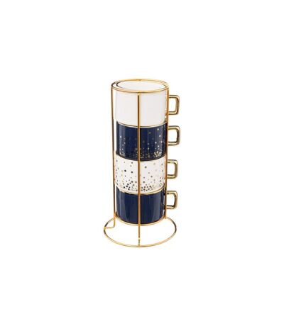 Lot de 4 Mugs sur Rack Etoiles 17cl Blanc & Bleu