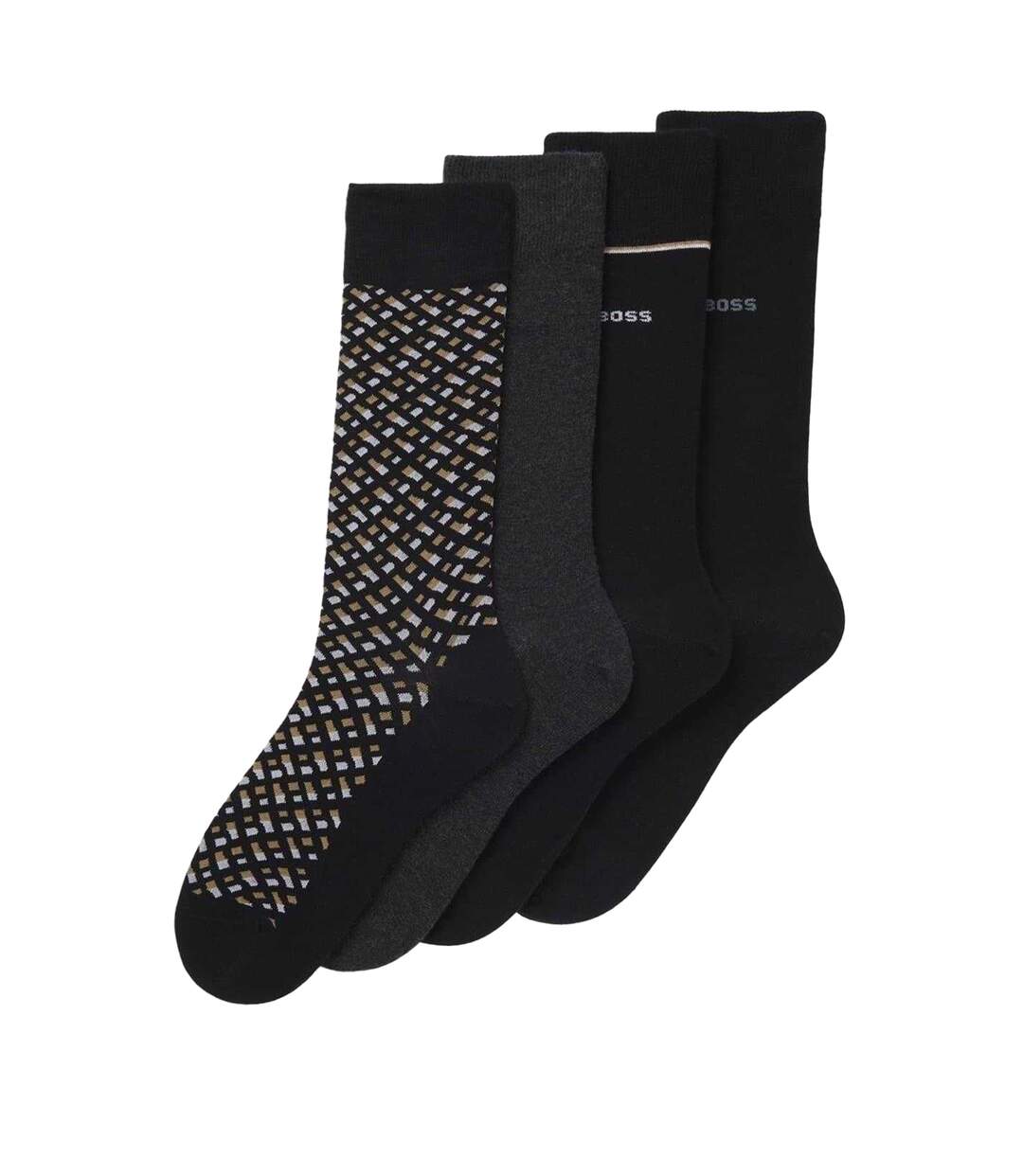 Pack Of 4  Mens Crew Socks  Black Boss-2