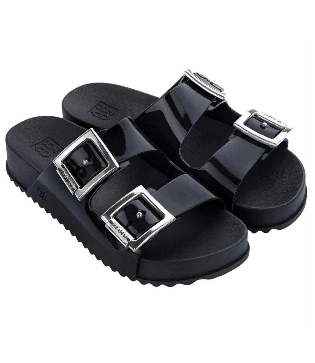 Womens/ladies Slip-on Flat Sliders Black Zaxy-1