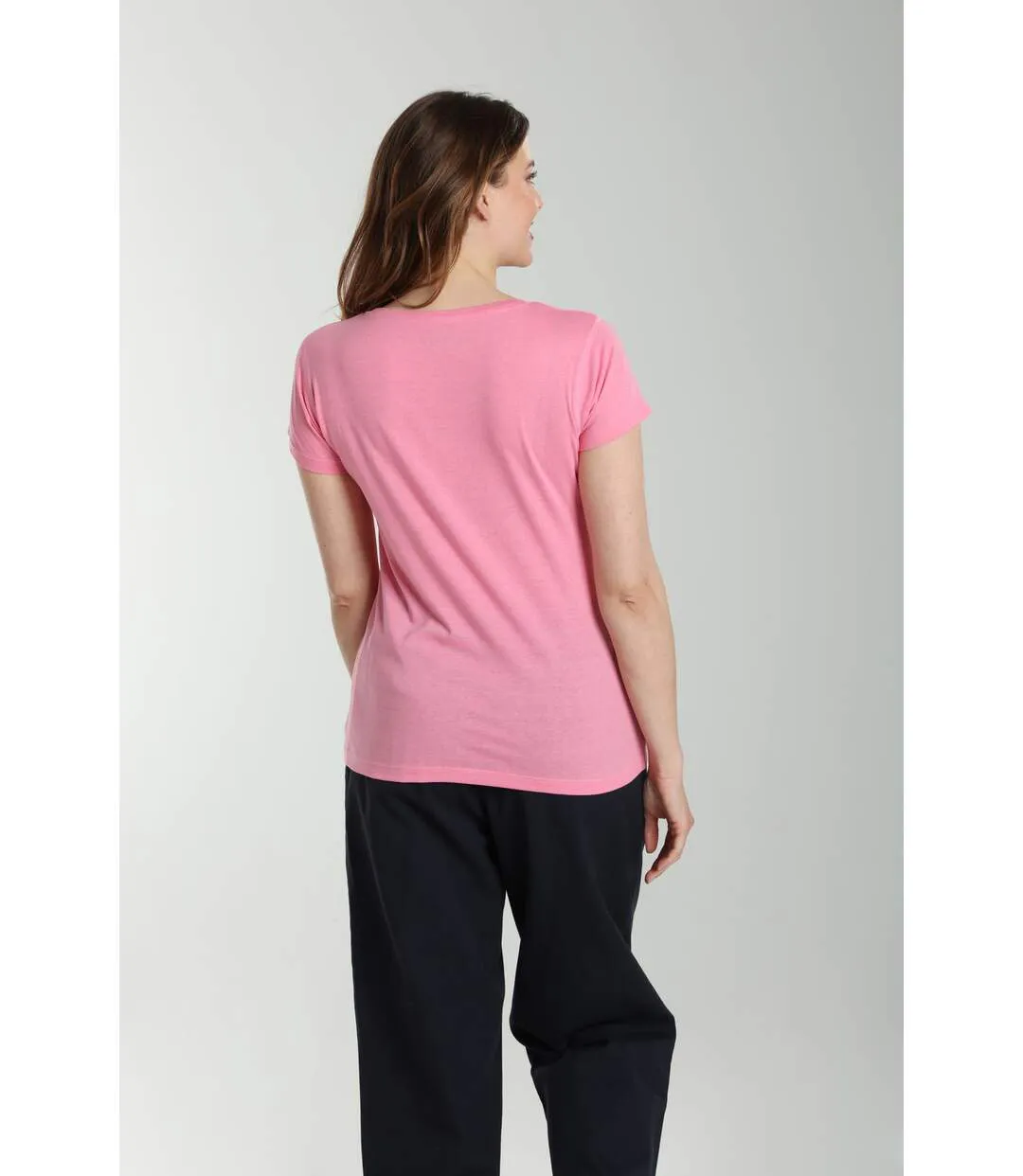 Tee Shirt Col Rond Manches Courtes Femme Marine Bubble Gum(fuschia) | Gerard Pasquier Avec Col Rond-4