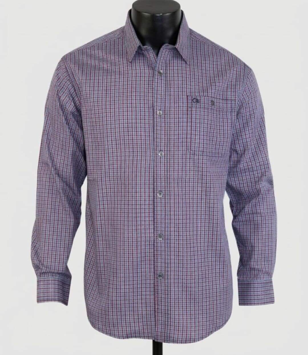CHALLENGER TORY1 — Chemise à carreaux manches longues rouge et bleu : confort léger en popeline de coton-3