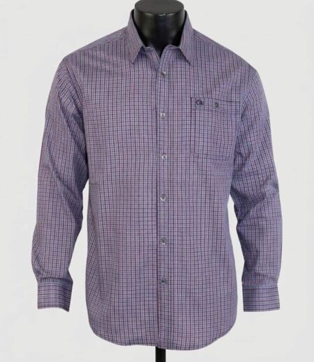 CHALLENGER TORY1 — Chemise à carreaux manches longues rouge et bleu : confort léger en popeline de coton