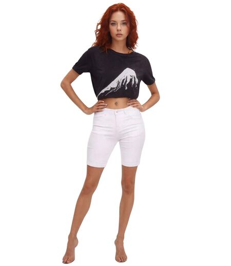Bermuda Femme Chic en Toile - Coupe Droite - Blanc - Effet Push Up